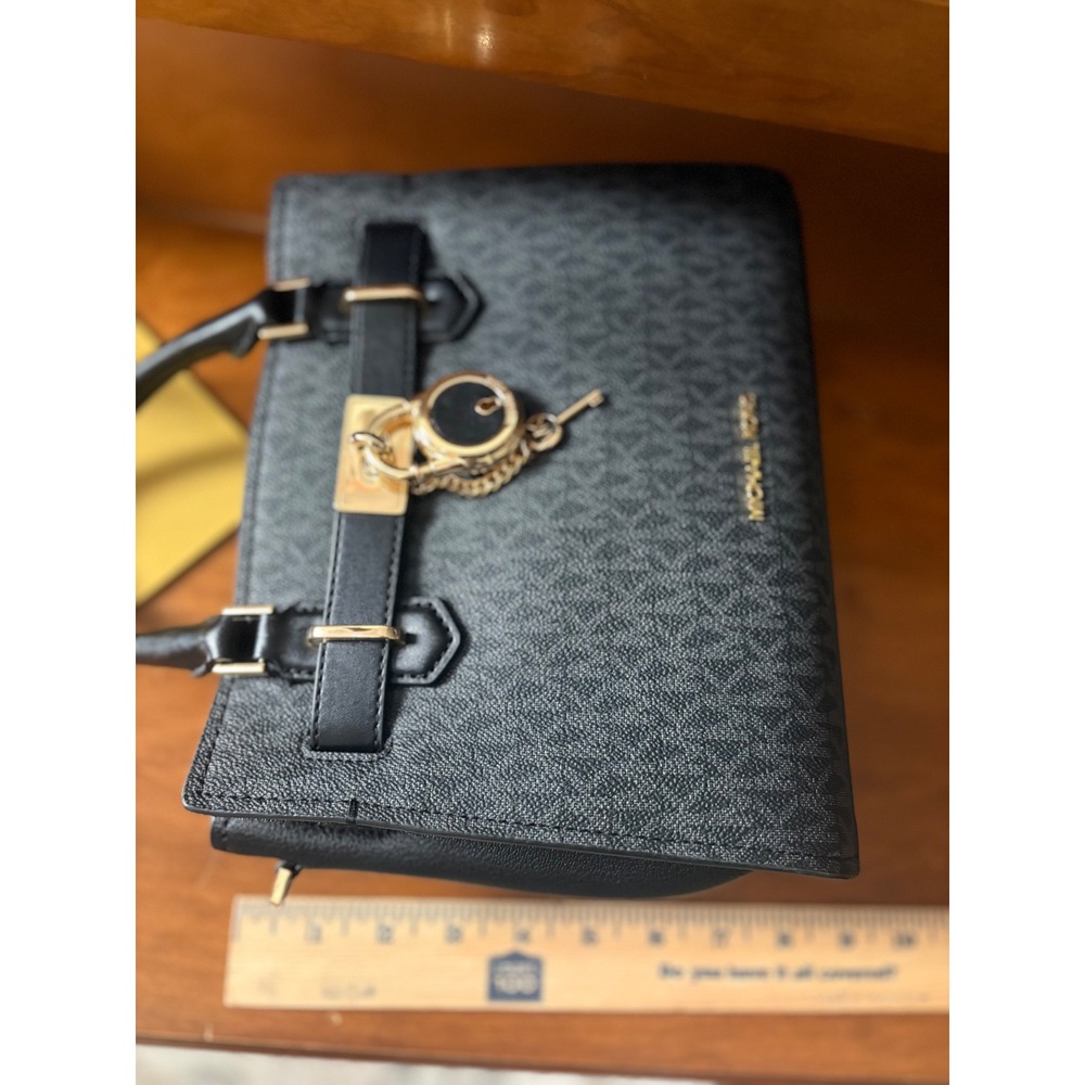 Michael‎ Kors Hamilton Signature Coated Canvas Satchel Black Lock Bag - Picture 9 of 9